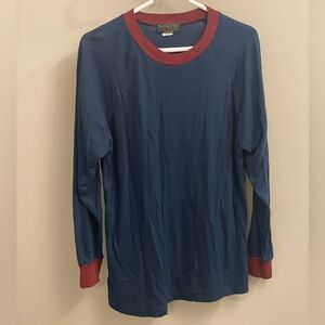 Sears The Men's Store Fashion Loungewear Medium Navy Long Sleeve Shirt Red Trim